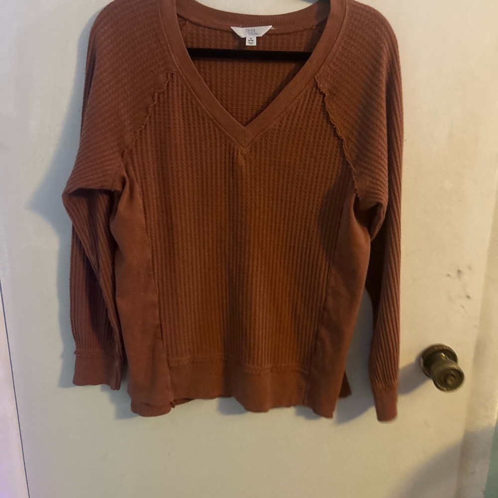 Time and Tru Rust V-Neck Sweater